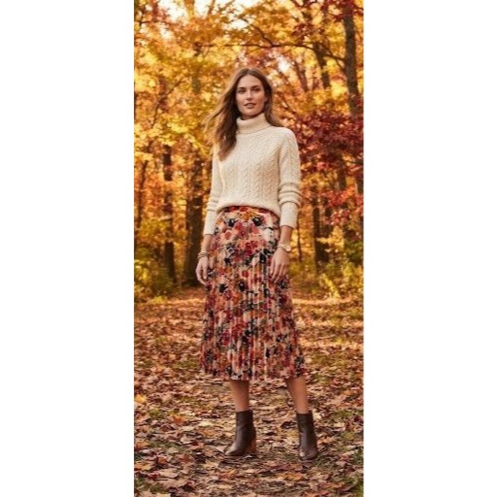 Maeve x Anthropologie Velvet Pleated Floral Midi Skirt Size XL Fall Floral